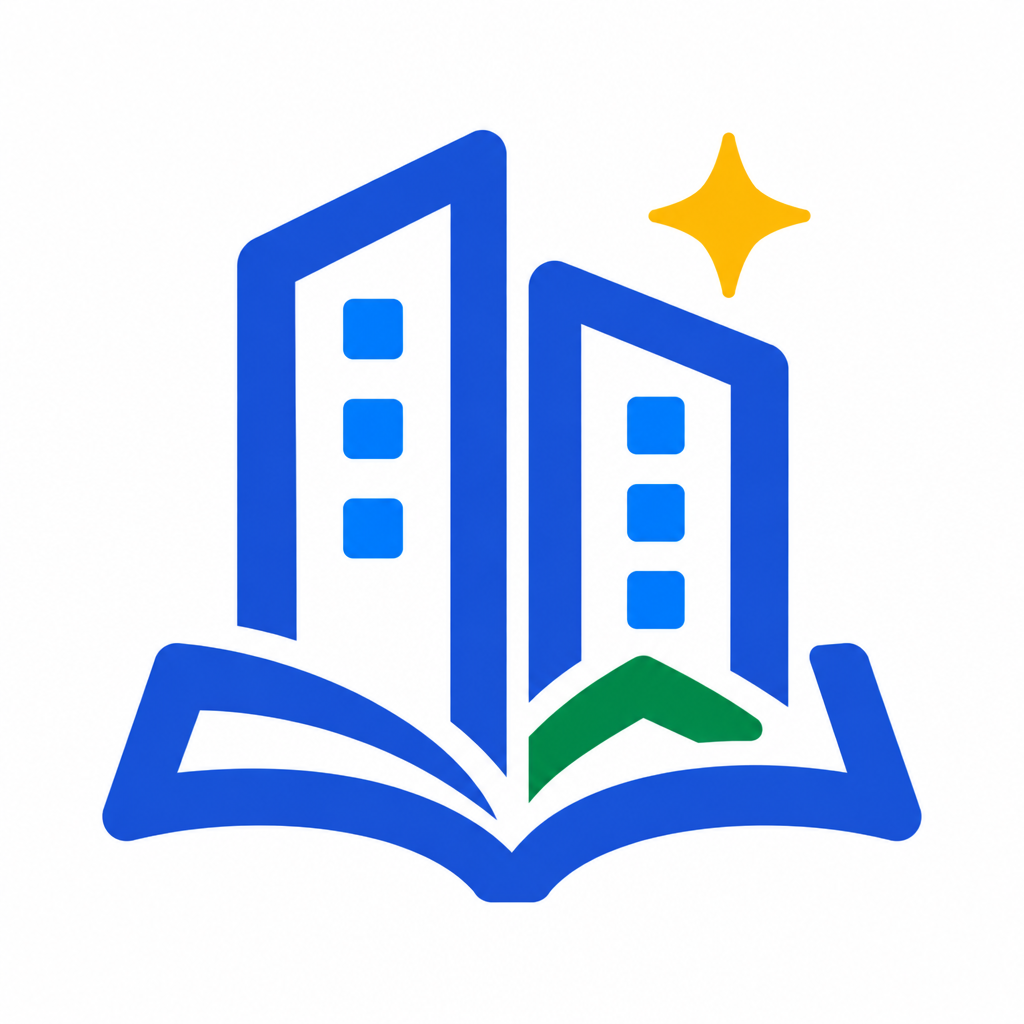 책 위에 빌딩과 수익의 상승을 담은 빌딩읽는영리 로고